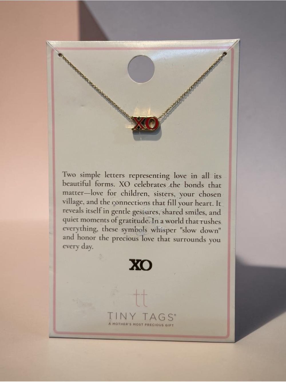 Tiny Tags XO Pendant Necklace Gold Tone 16" Chain with 2” Extender